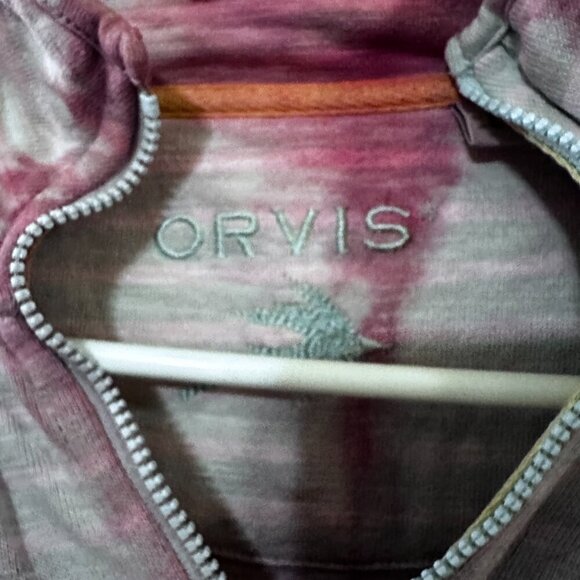 Orvis Red Cotton Tie Dyed Stripe Dye Size Large Long Sleeve Pullover Henley zip - Picture 5 of 6
